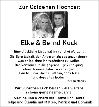 Hochzeitsanzeige von Elke Kuck von NWZ