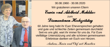 Hochzeitsanzeige von Erwin Mehldau von NWZ