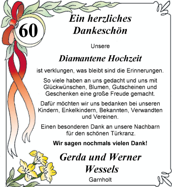 Hochzeitsanzeige von Gerda Wessels von NWZ