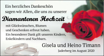 Hochzeitsanzeige von Gisela Timann von NWZ