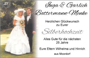 Hochzeitsanzeige von Inga Battermann-Menke von NWZ