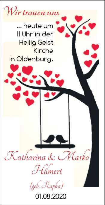 Hochzeitsanzeige von Katharina Hilmert von NWZ