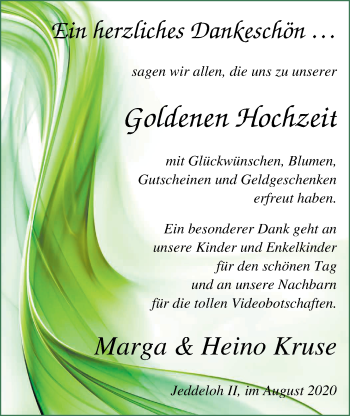 Hochzeitsanzeige von Marga Kruse von NWZ