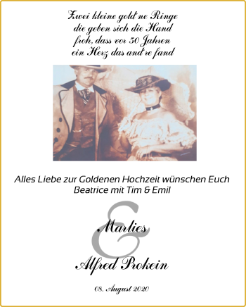 Hochzeitsanzeige von Marlies Prokein von NWZ