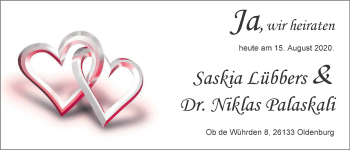 Hochzeitsanzeige von Saskia Lübbers von NWZ