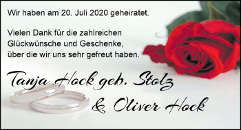 Hochzeitsanzeige von Tanja Hock von NWZ