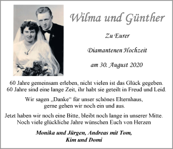 Hochzeitsanzeige von Wilma  von NWZ
