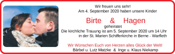 Hochzeitsanzeige von Birte Matzke von NWZ