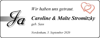 Hochzeitsanzeige von Caroline Stromitzky von NWZ