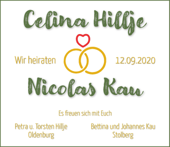 Hochzeitsanzeige von Celina Hillje von NWZ