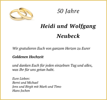 Hochzeitsanzeige von Heidi Neubeck von NWZ