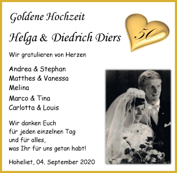 Hochzeitsanzeige von Helga Diers von NWZ