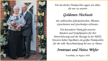 Hochzeitsanzeige von Irmtraut Wefer von NWZ