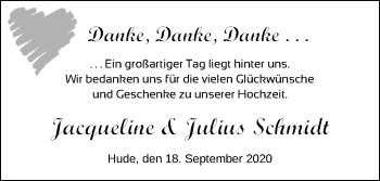 Hochzeitsanzeige von Jacqueline Schmidt von NWZ