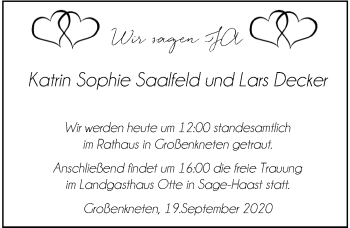 Hochzeitsanzeige von Lars Decker von NWZ
