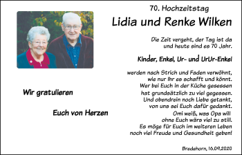 Hochzeitsanzeige von Lidia Wilken von NWZ