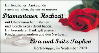 Hochzeitsanzeige von Lisa Tapken von NWZ