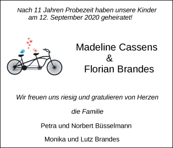 Hochzeitsanzeige von Madeline Cassens von NWZ