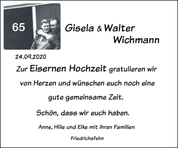 Hochzeitsanzeige von Walter Wichmann von NWZ