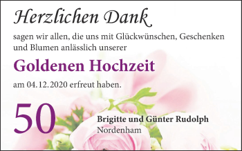 Hochzeitsanzeige von Brigitte Rudolph von NWZ