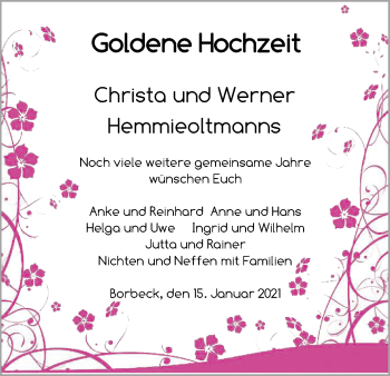 Hochzeitsanzeige von Christa Hemmieoltmanns von NWZ