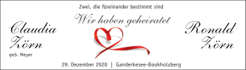 Hochzeitsanzeige von Claudia Zörn von NWZ