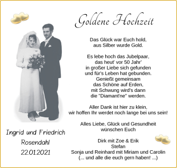 Hochzeitsanzeige von Ingrid Rosendahl von NWZ