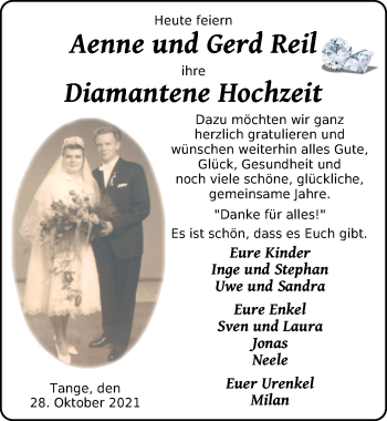 Hochzeitsanzeige von Aenne Reil von NWZ