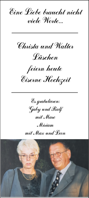 Hochzeitsanzeige von Christa Lüschen von NWZ