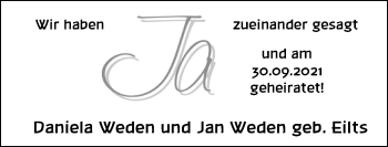Hochzeitsanzeige von Daniela Weden von NWZ