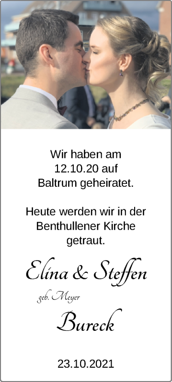 Hochzeitsanzeige von Elina Bureck von NWZ