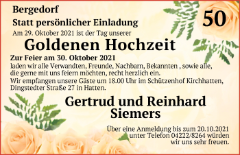 Hochzeitsanzeige von Gertrud Siemers von NWZ