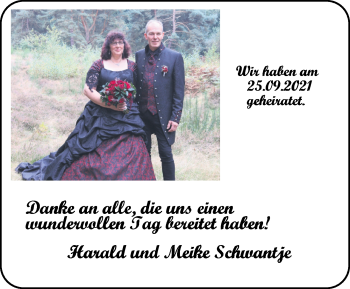 Hochzeitsanzeige von Harald Schwantje von NWZ