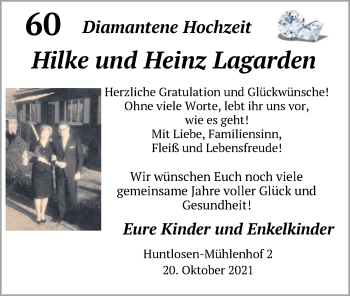 Hochzeitsanzeige von Hilke Lagarden von NWZ