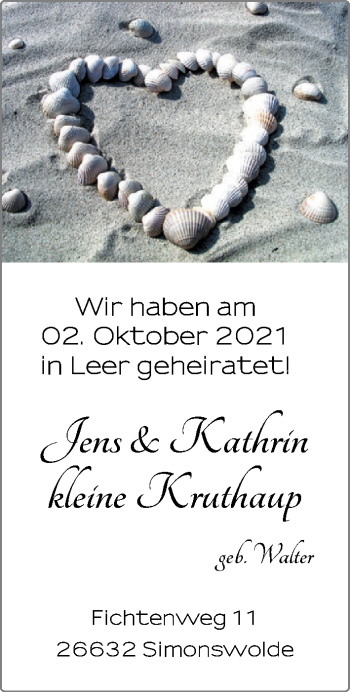 Hochzeitsanzeige von Jens kleine Kruthaup von EZ