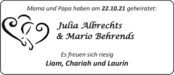 Hochzeitsanzeige von Julia Albrechts von EZ