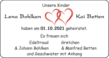 Hochzeitsanzeige von Lena Bohlken von EZ
