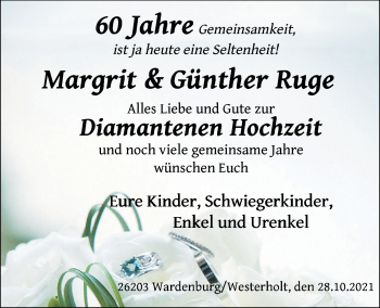 Hochzeitsanzeige von Margrit Ruge von NWZ