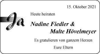Hochzeitsanzeige von Nadine Fiedler von NWZ