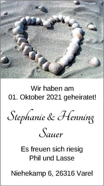 Hochzeitsanzeige von Stephanie Sauer von NWZ