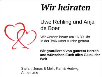Hochzeitsanzeige von Uwe Rehling von EZ