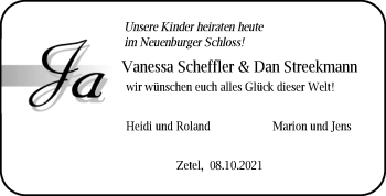 Hochzeitsanzeige von Vanessa Scheffler von NWZ