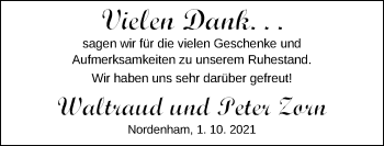 Hochzeitsanzeige von Waltraud Zorn von NWZ