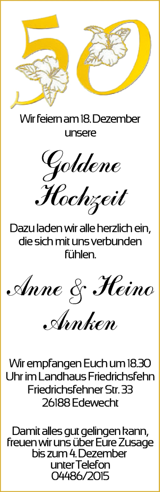 Hochzeitsanzeige von Anne Arnken von NWZ