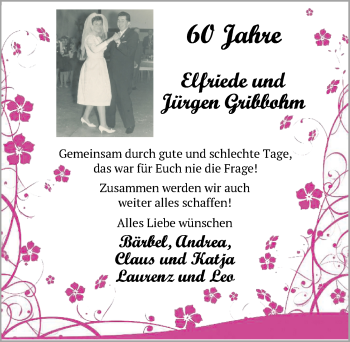 Hochzeitsanzeige von Elfriede Gribbohm von NWZ