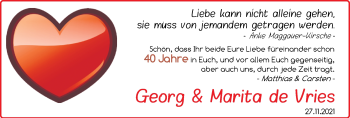 Hochzeitsanzeige von Georg de Vries von EZ