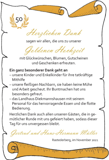 Hochzeitsanzeige von Gertrud Müller von NWZ