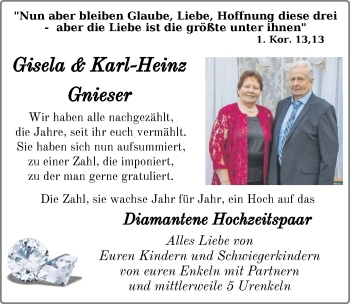 Hochzeitsanzeige von Giesela Gnieser von NWZ