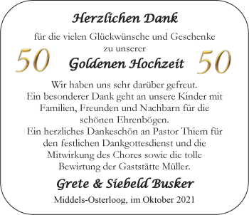 Hochzeitsanzeige von Grete Busker von EZ