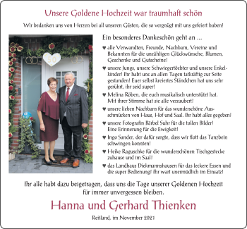 Hochzeitsanzeige von Hanna Thienken von NWZ